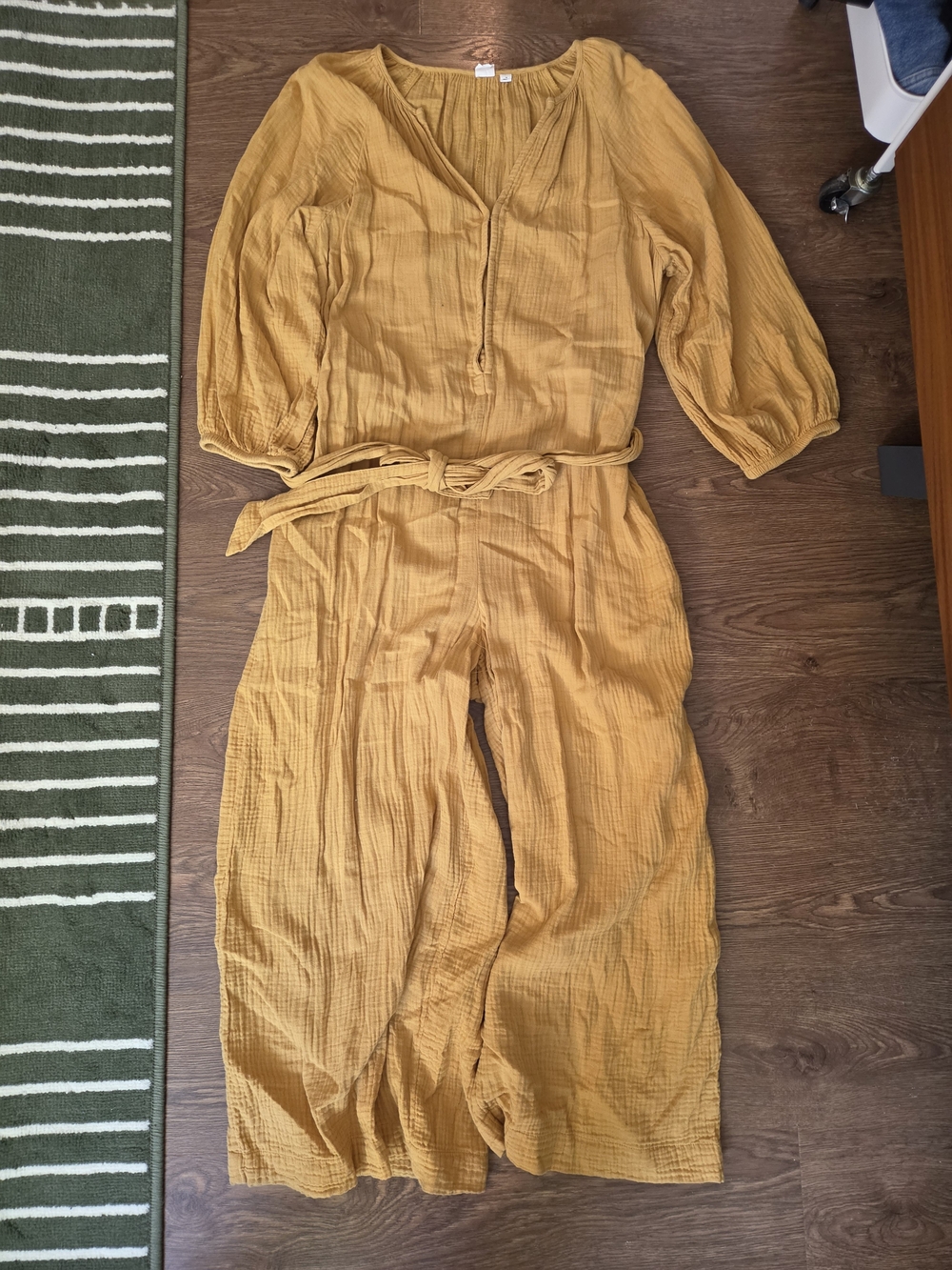 GAP Mustard-Wheat V-Neck Wide Leg Jumpsuit with Tie Belt